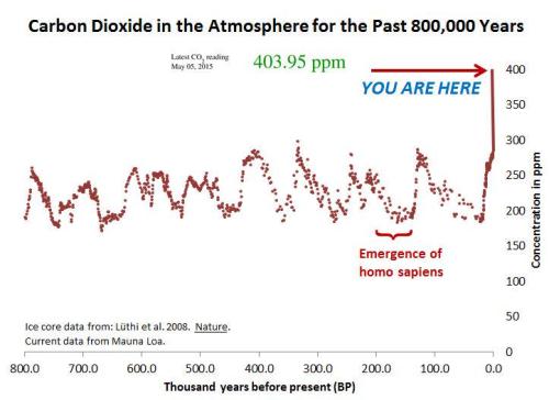 Carbon Dioxide in the Atmosphere for the past 800,000 Years